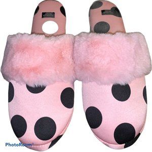 Victoria's Secret Pink Black Polka Dot Satin Slippers LG